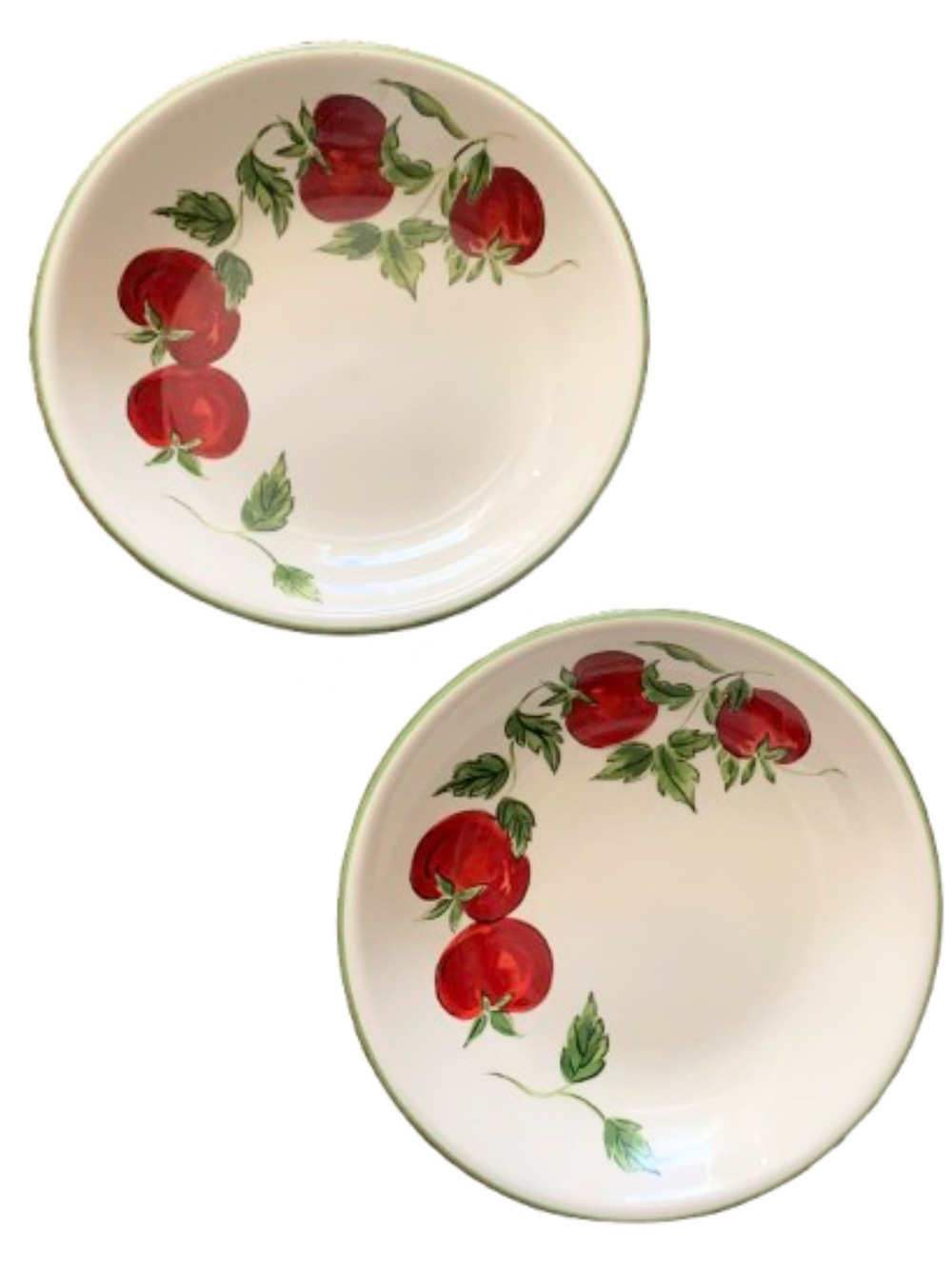 2 Crate & Barrel Tomato Vine Ceramic Pasta Bowls Plates Dishes Portugal 9"x1.75"